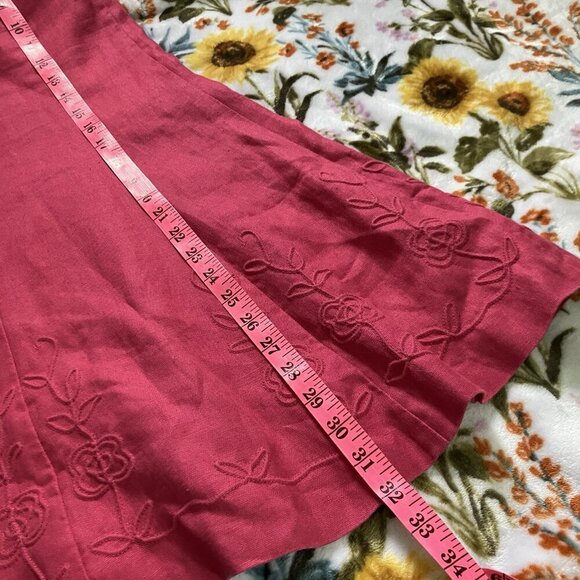 Precis Linen Skirt Womens 14 Petite Pink Floral Embroidered A-Line Midi - Picture 7 of 8